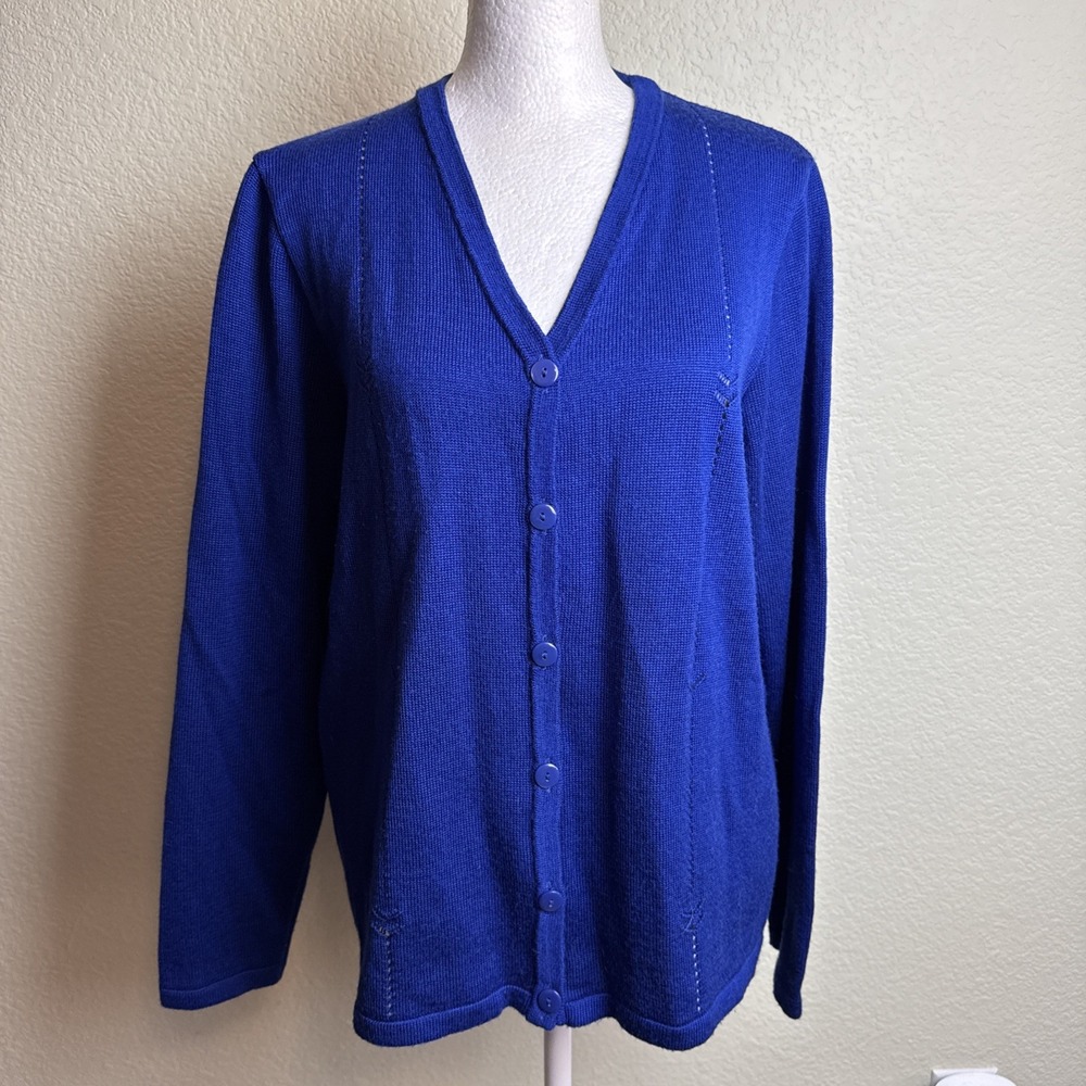 Nina Leonard S Royal Blue Cardigan Sweater V Neck Button Up Long Sleeve Knit